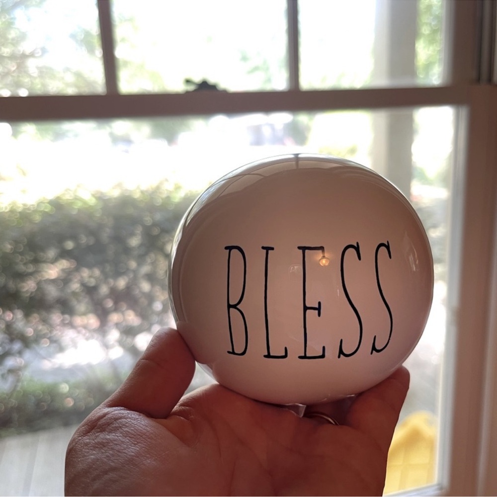 Threshold Ceramic Bless White Accent Orb with Rae Dunn Inspired Font